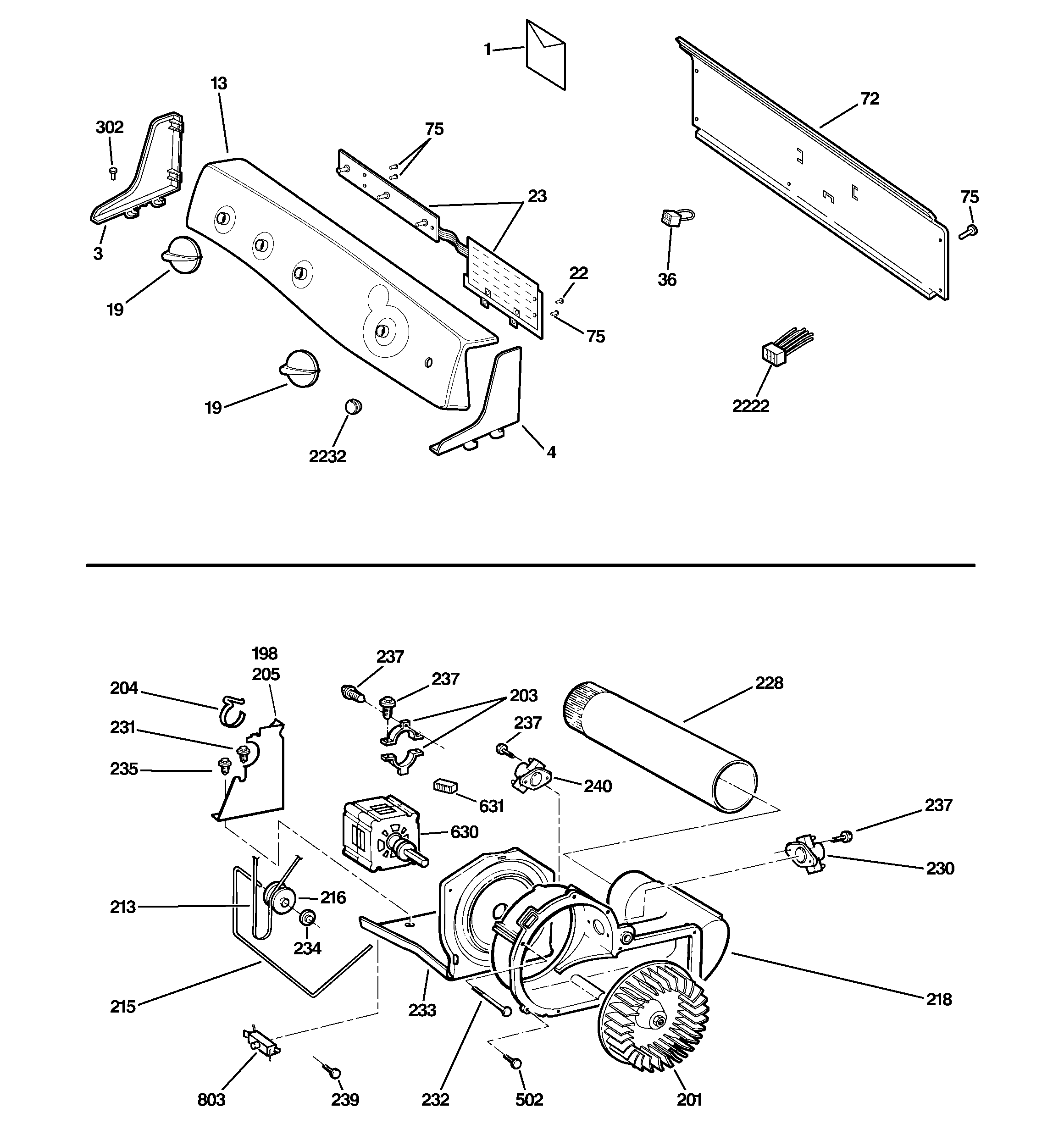 Backsplash, blower & motor assembly