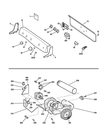 Backsplash, blower & motor assembly