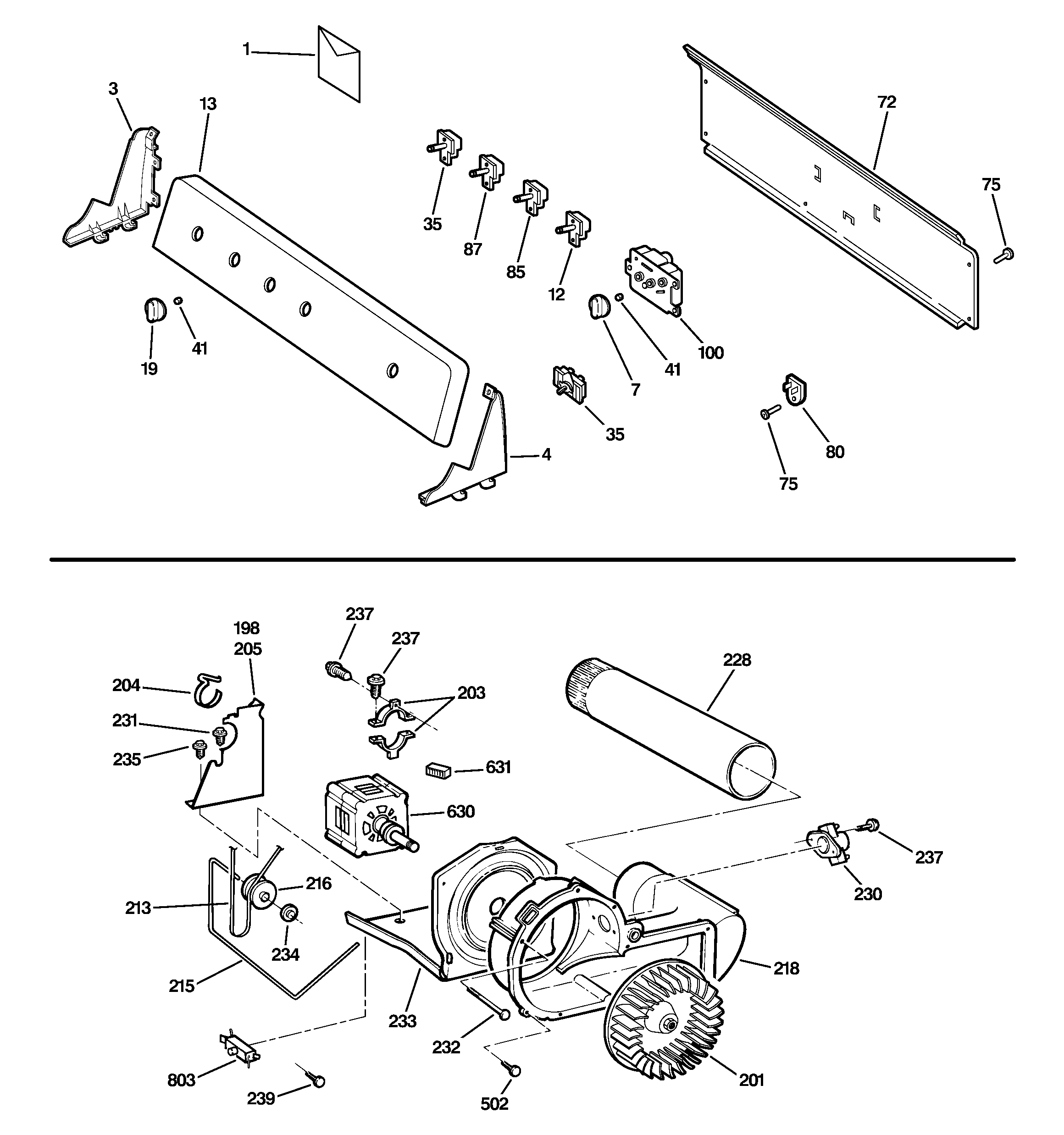 Backsplash, blower & motor assembly