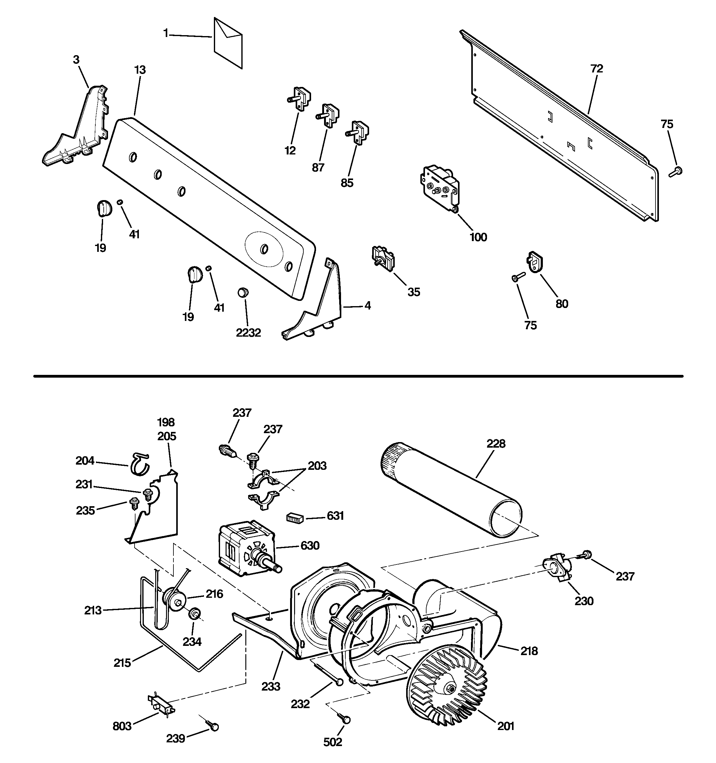 Backsplash, blower & motor assembly