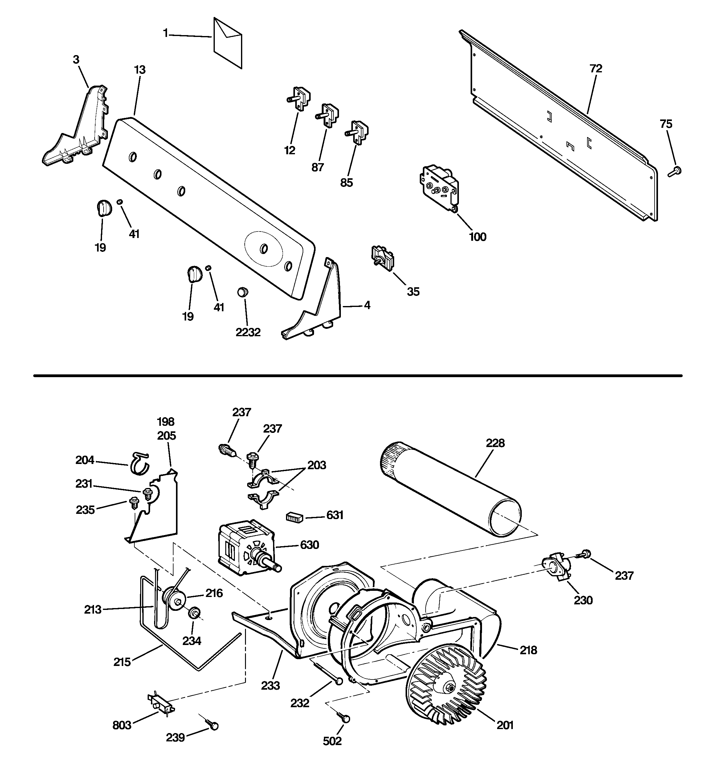 Backsplash, blower & motor assembly