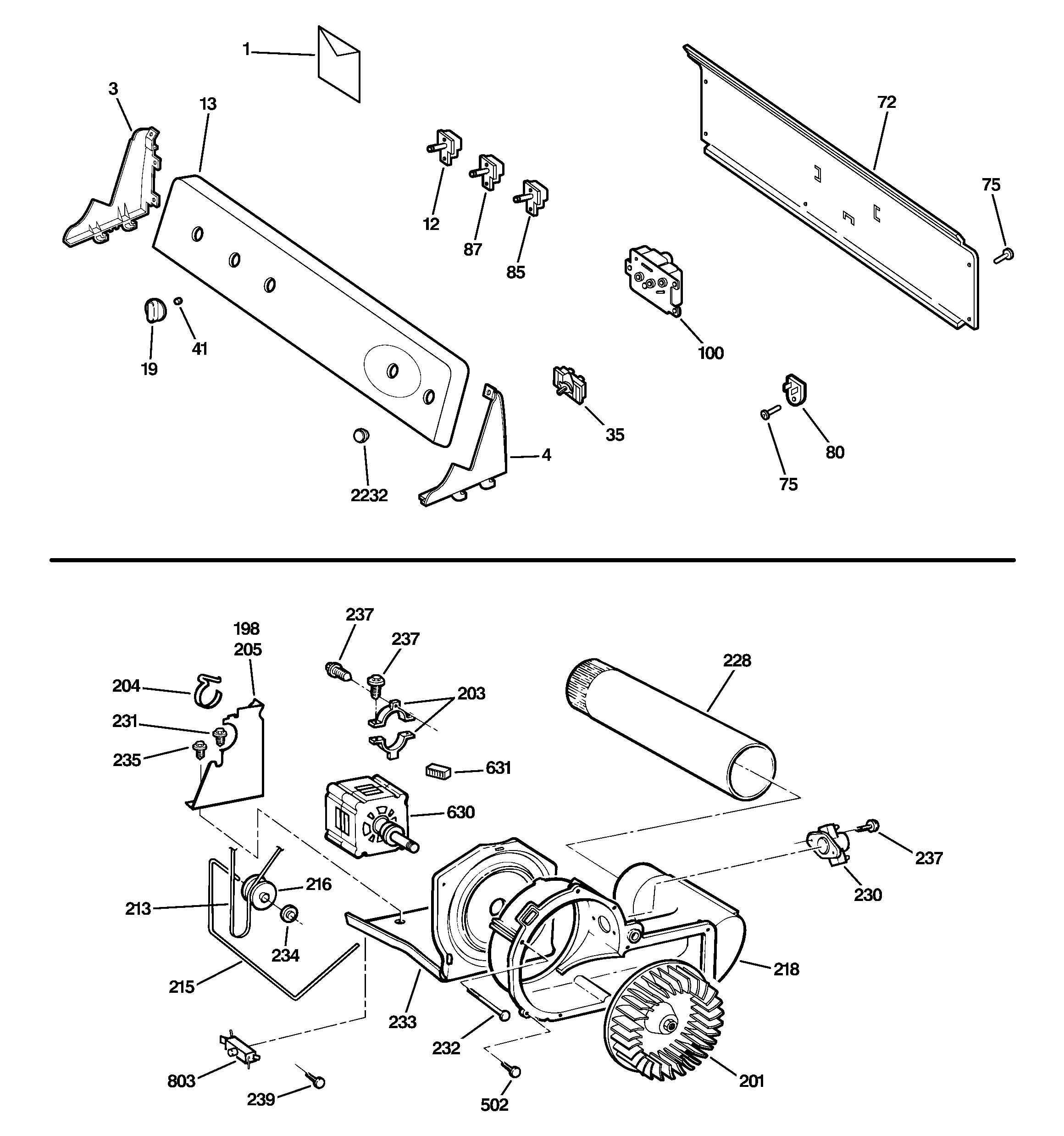 Backsplash, blower & motor assembly