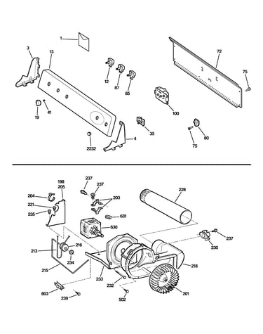 Backsplash, blower & motor assembly