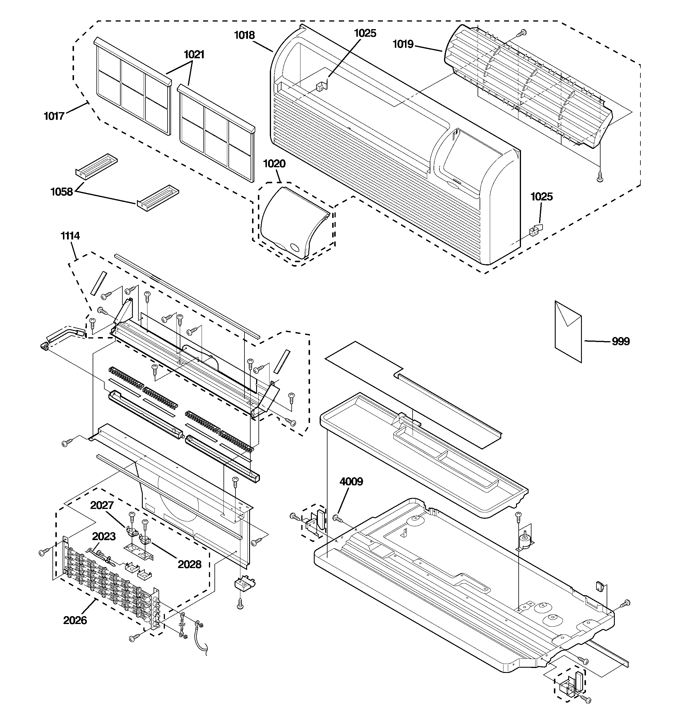 Grille, heater & base pan parts