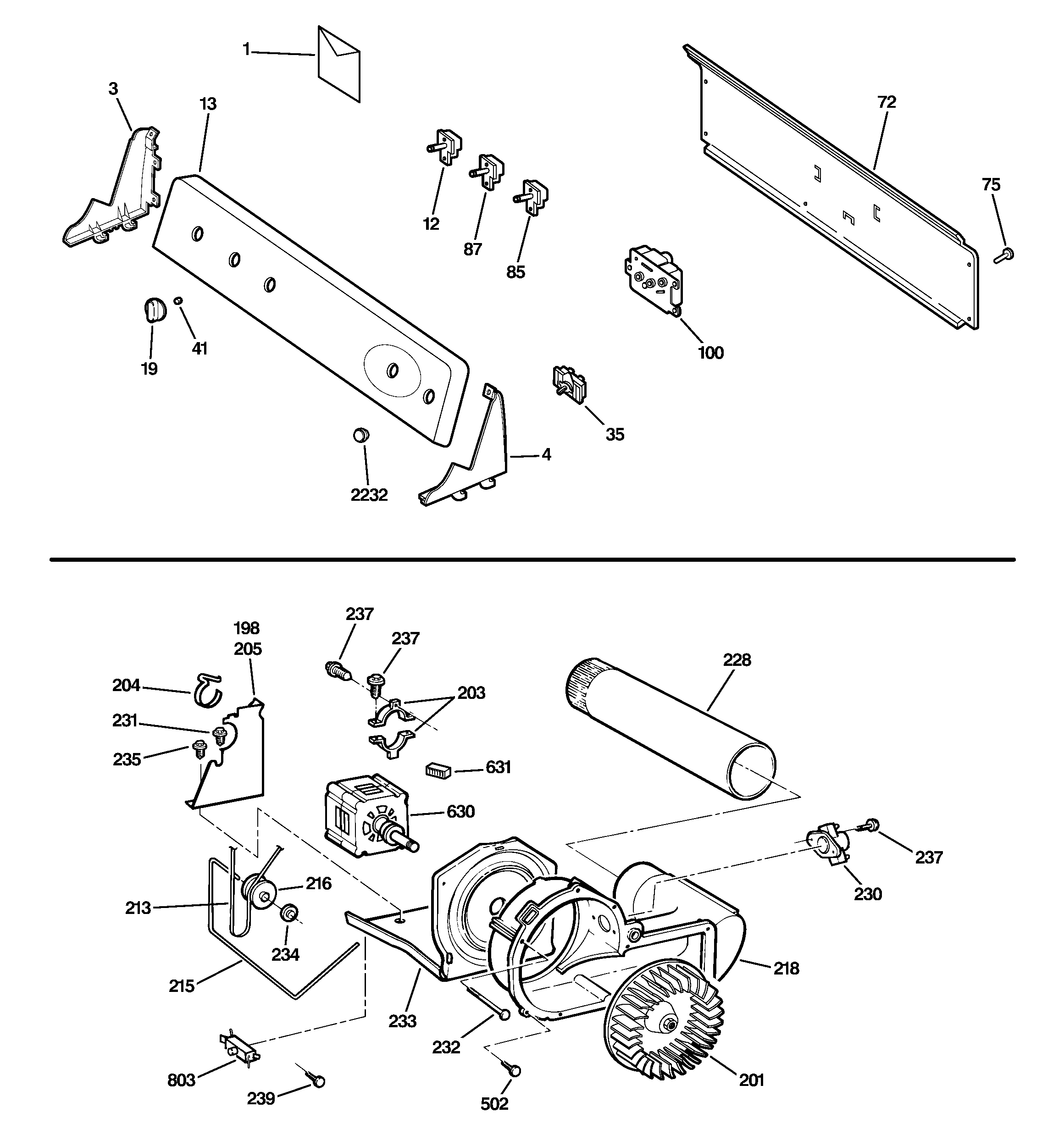 Backsplash, blower & motor assembly