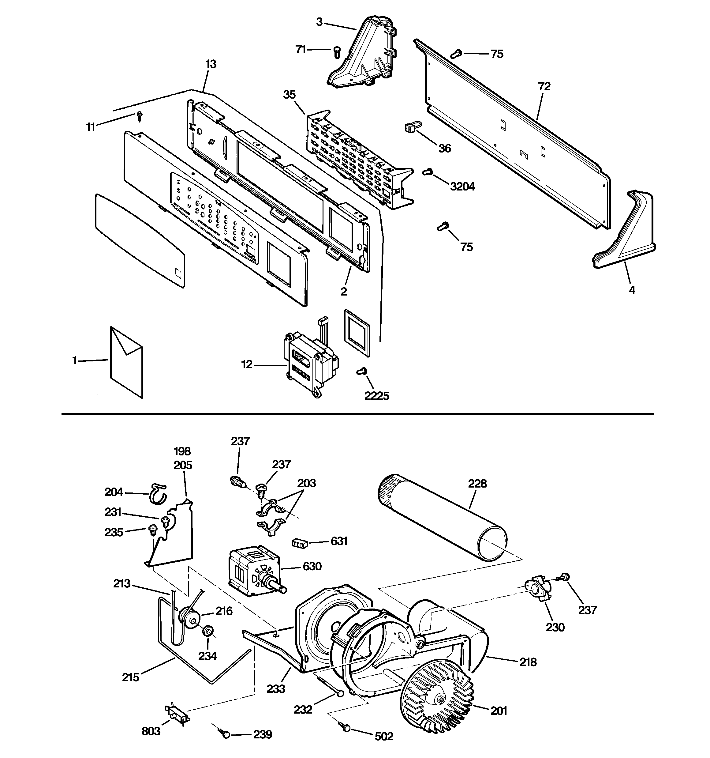 Backsplash, blower & motor assembly