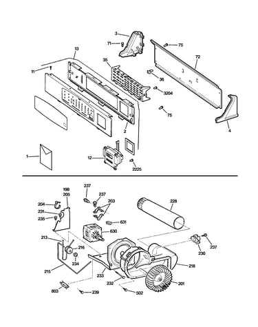 Backsplash, blower & motor assembly