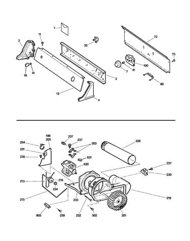Backsplash, blower & motor assembly