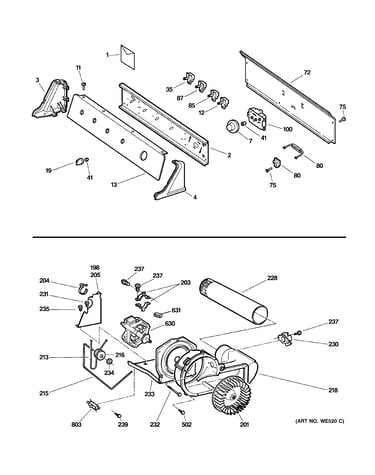 Backsplash, blower & motor assembly