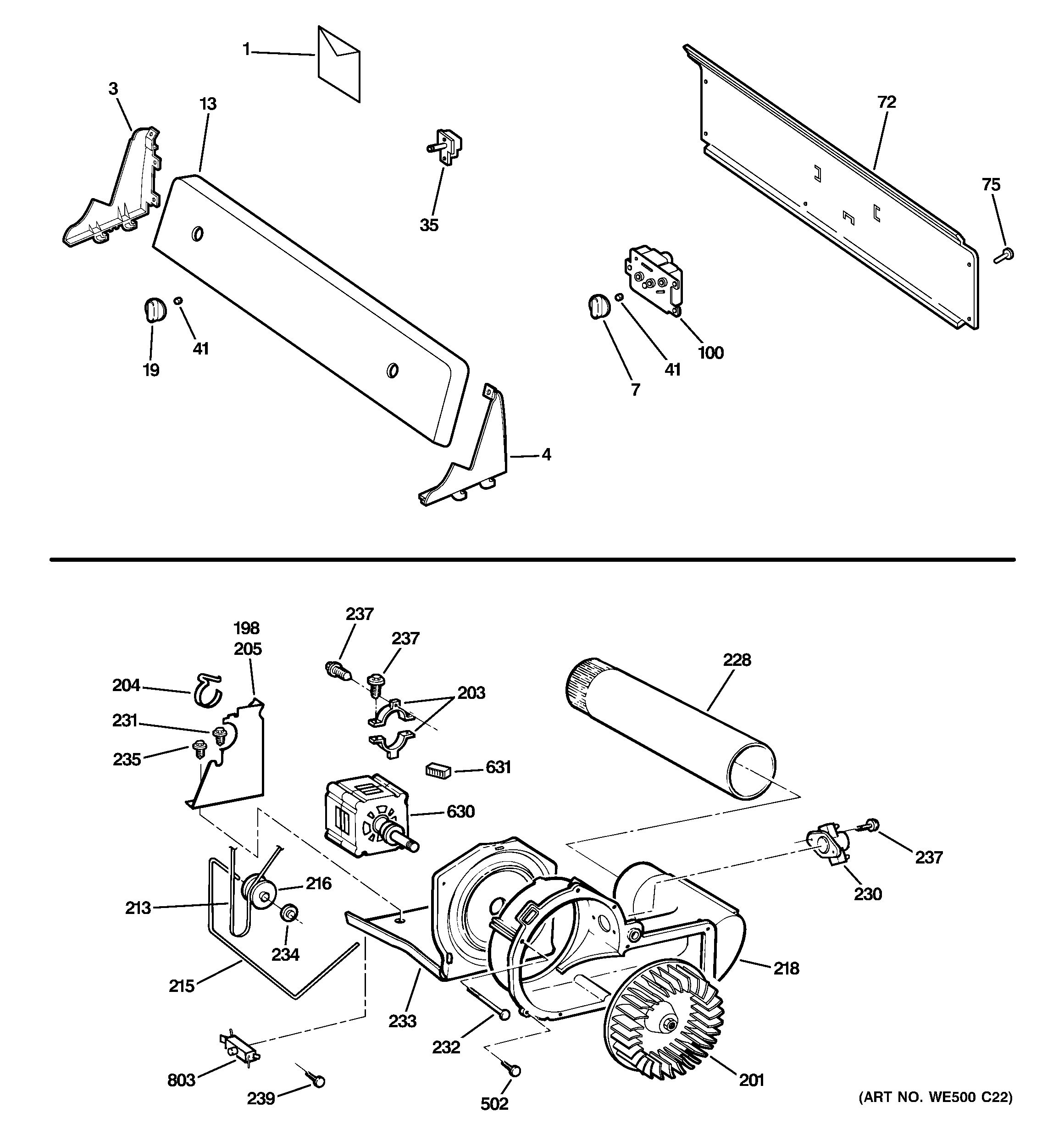 Backsplash, blower & motor assembly