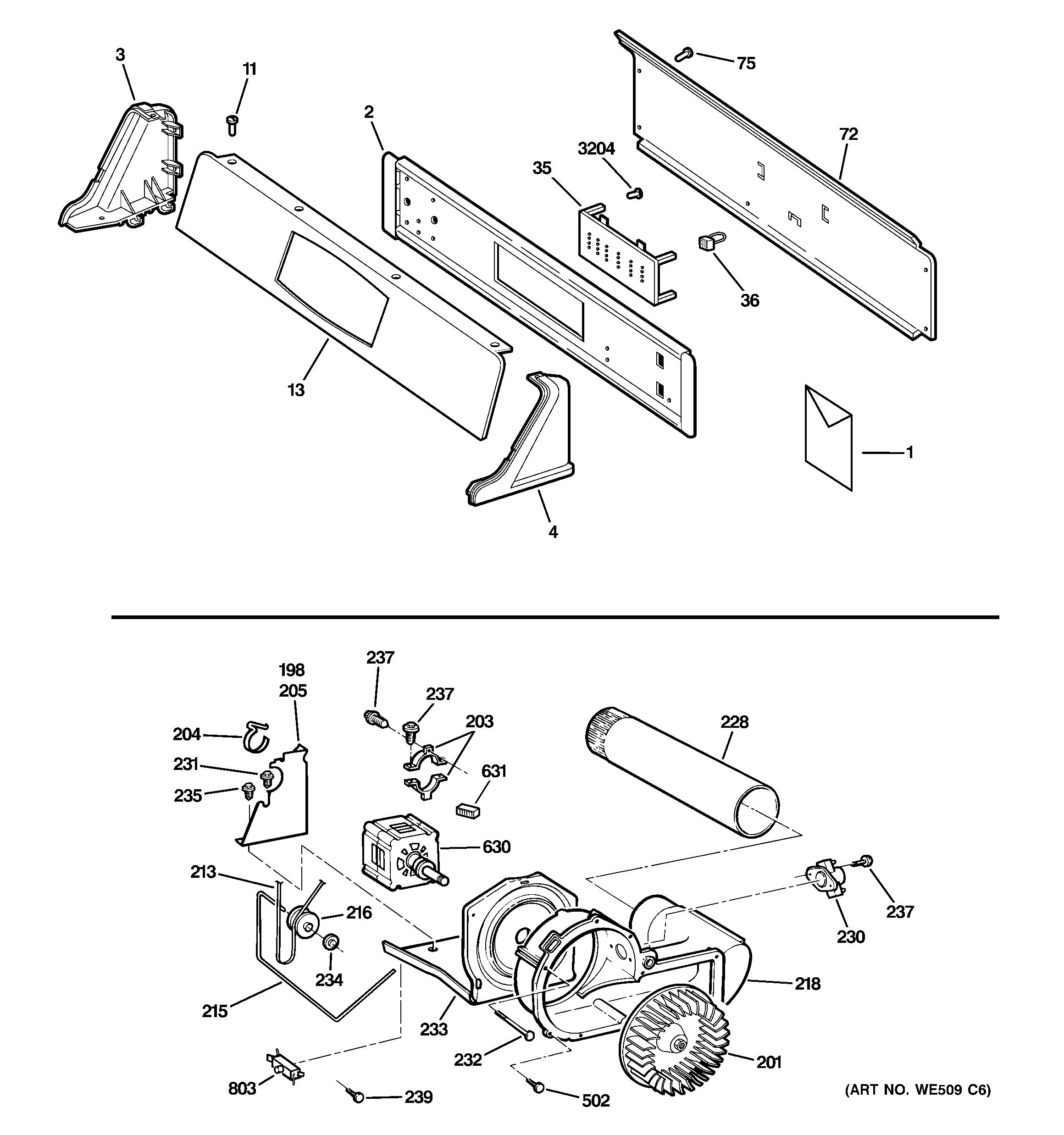 Backsplash, blower & motor assembly