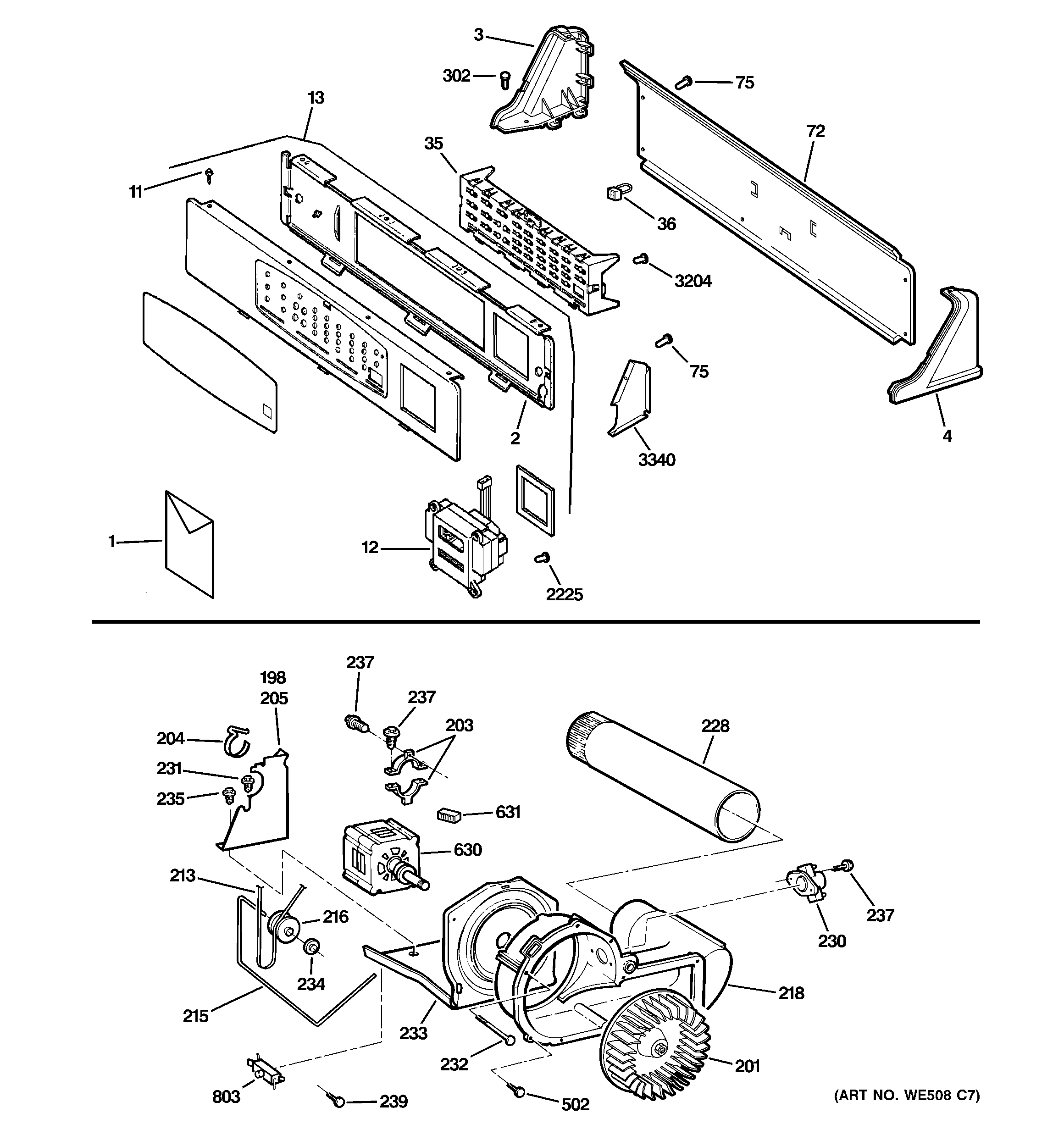 Backsplash, blower & motor assembly