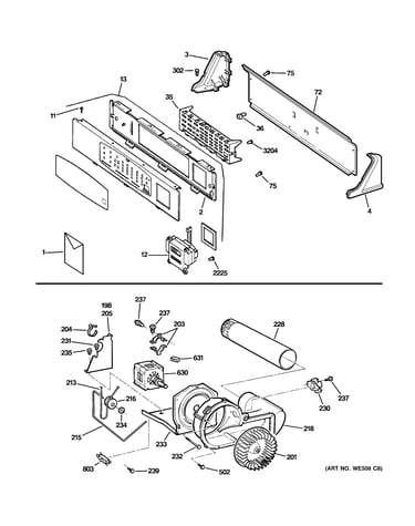 Backsplash, blower & motor assembly