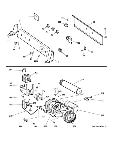 Backsplash, blower & motor assembly
