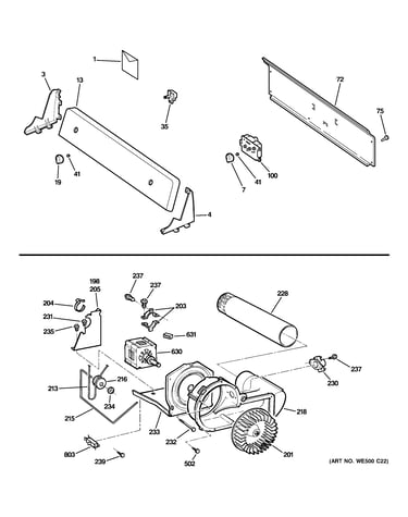 Backsplash, blower & motor assembly