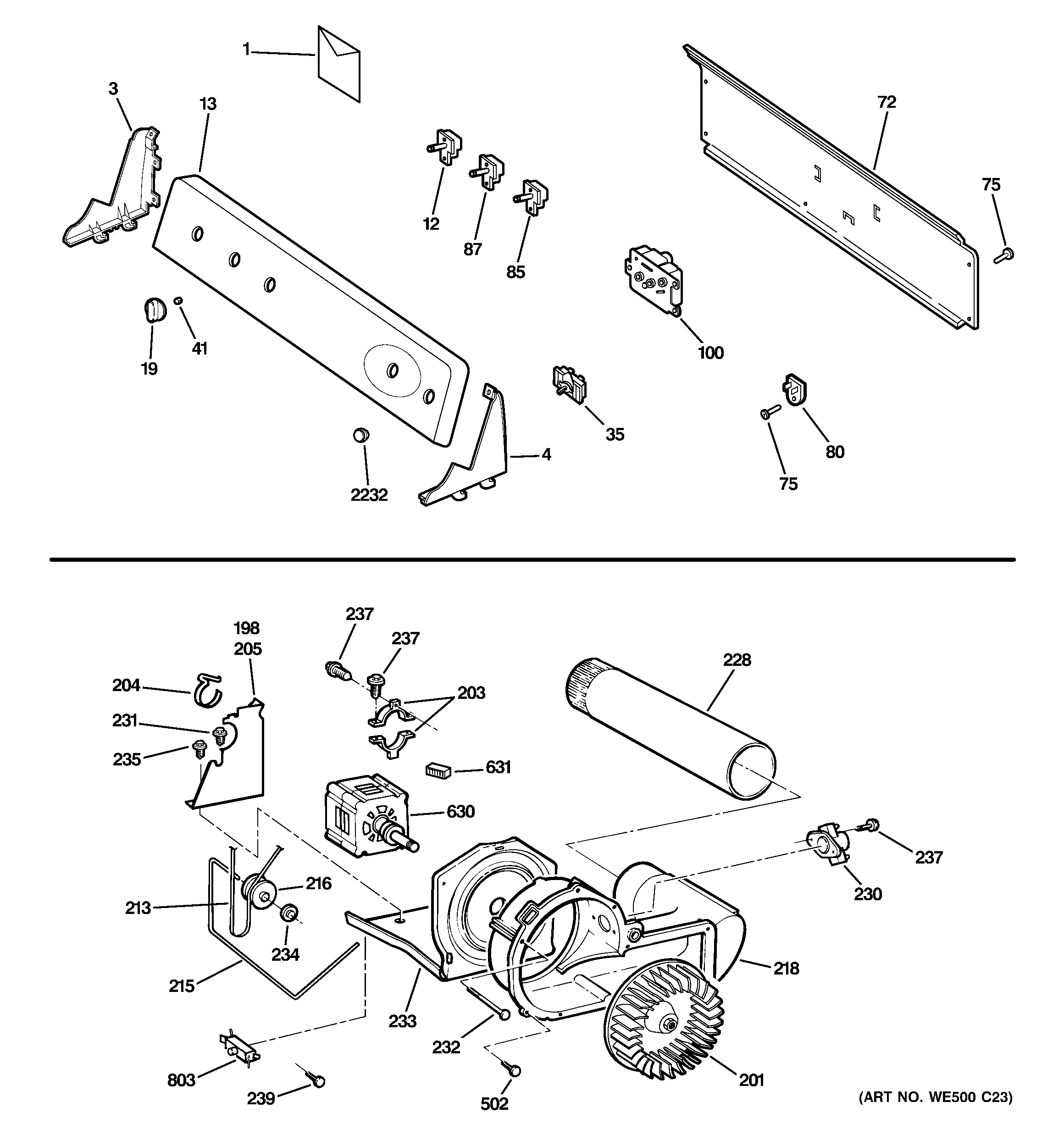 Backsplash, blower & motor assembly