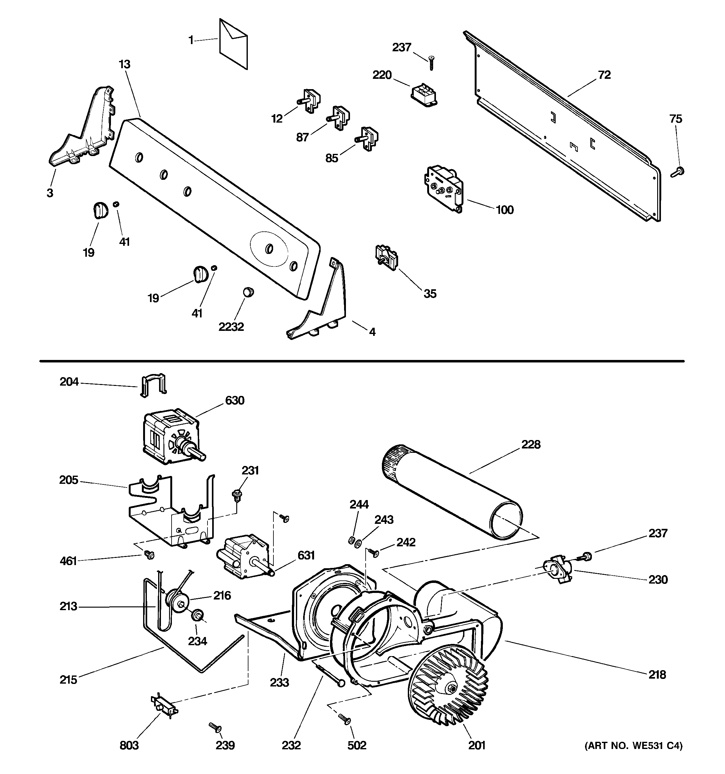 Backsplash, blower & motor assembly