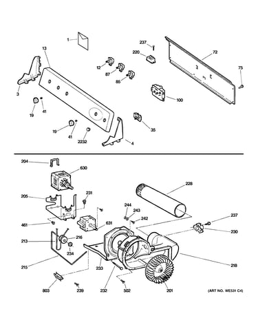 Backsplash, blower & motor assembly
