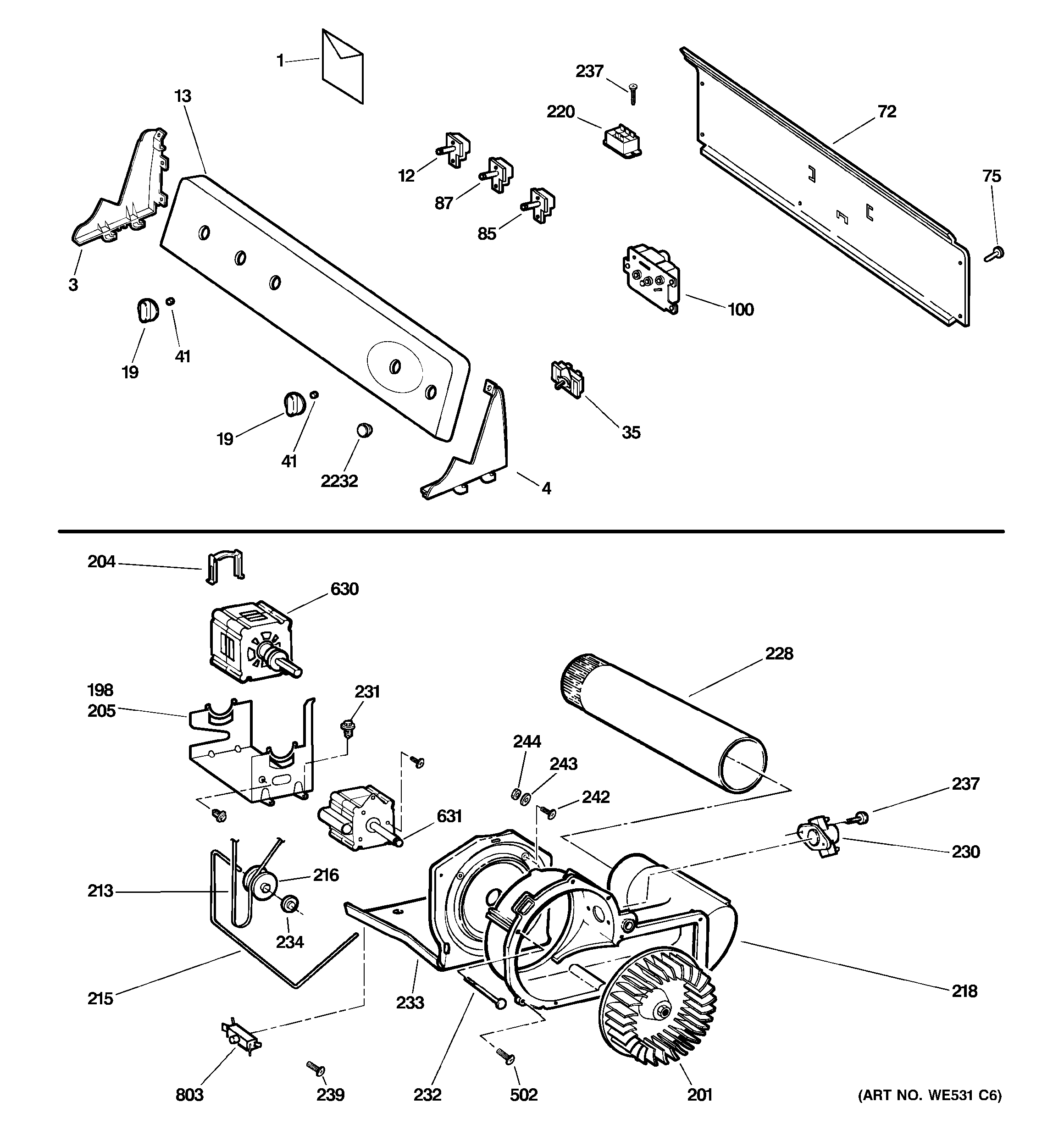 Backsplash, blower & motor assembly