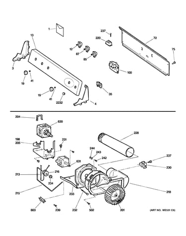 Backsplash, blower & motor assembly