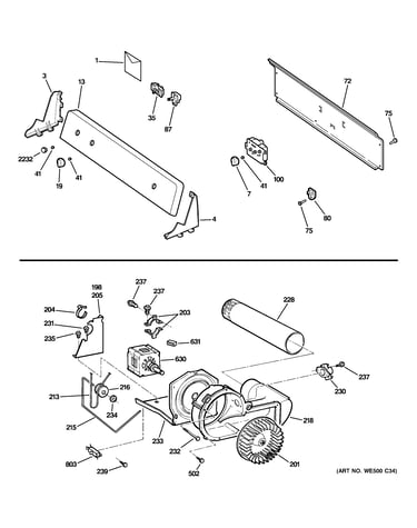 Backsplash, blower & motor assembly