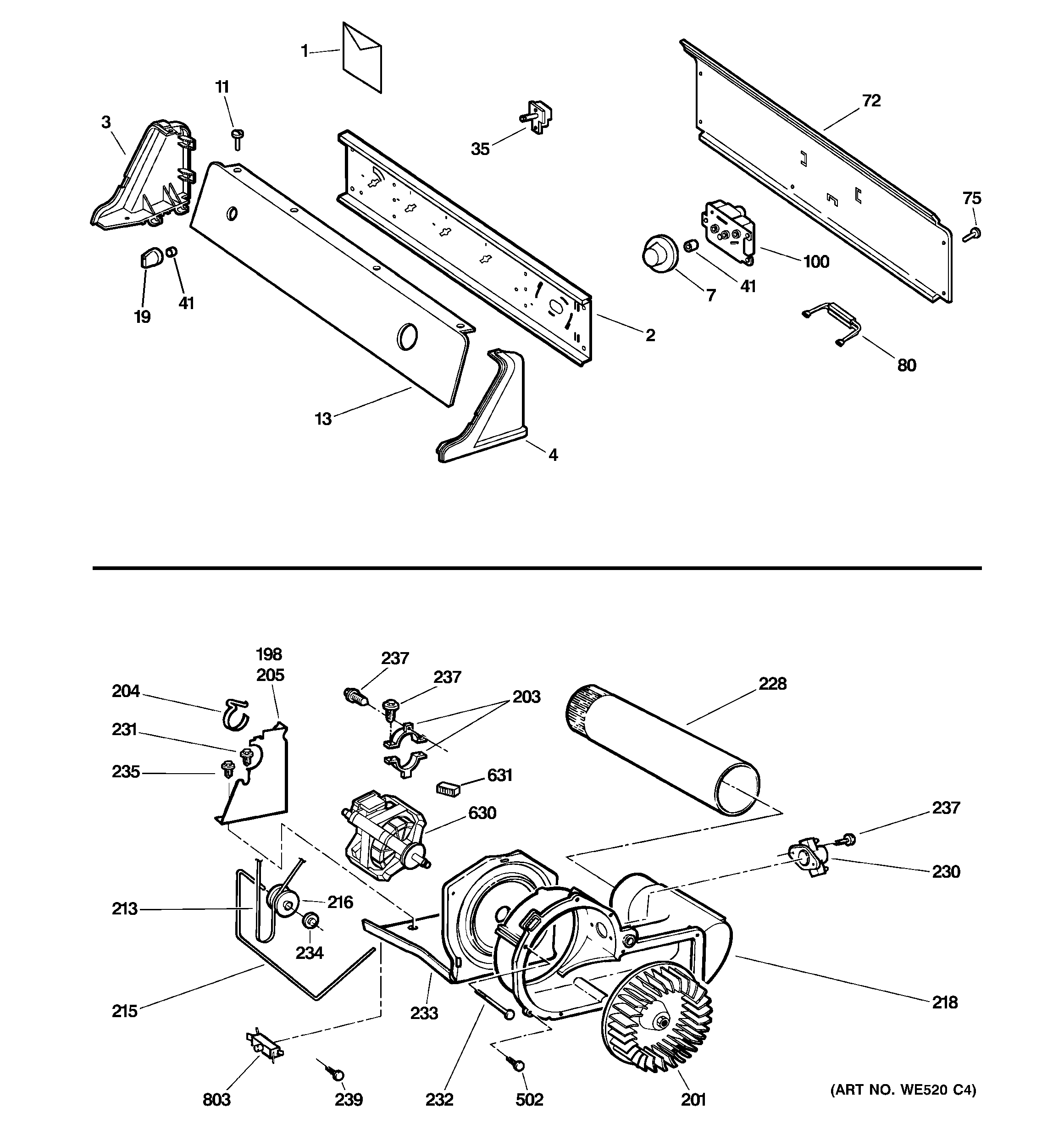 Backsplash, blower & motor assembly