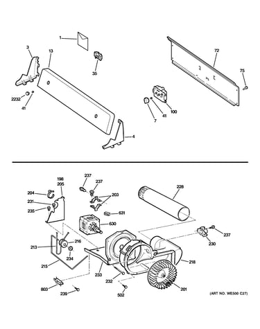 Backsplash, blower & motor assembly