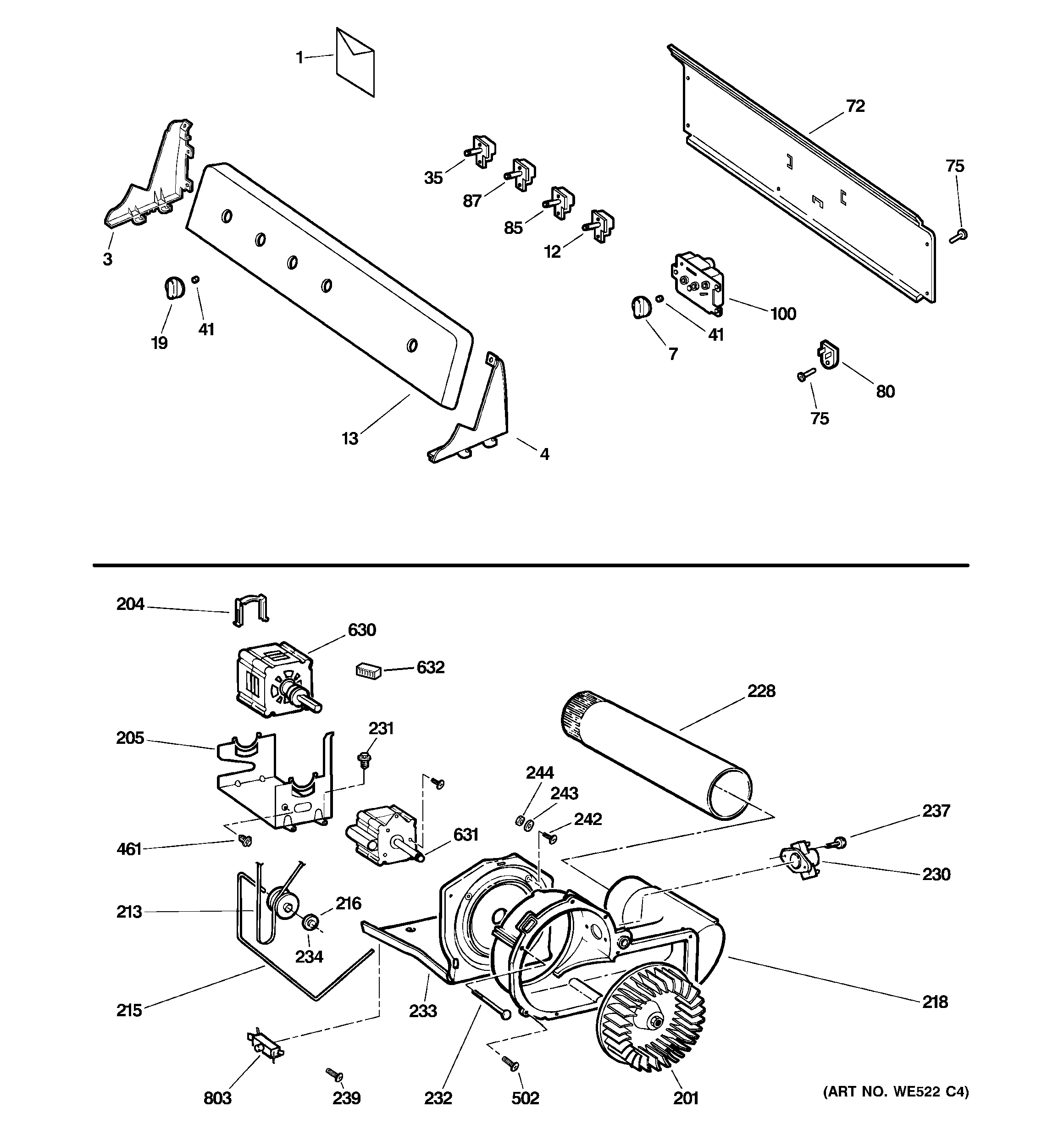 BACKSPLASH, BLOWER & MOTOR