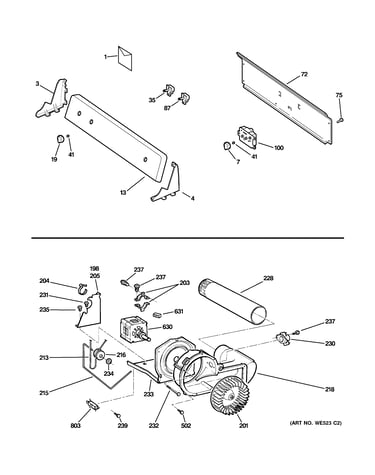 Backsplash, blower & motor assembly