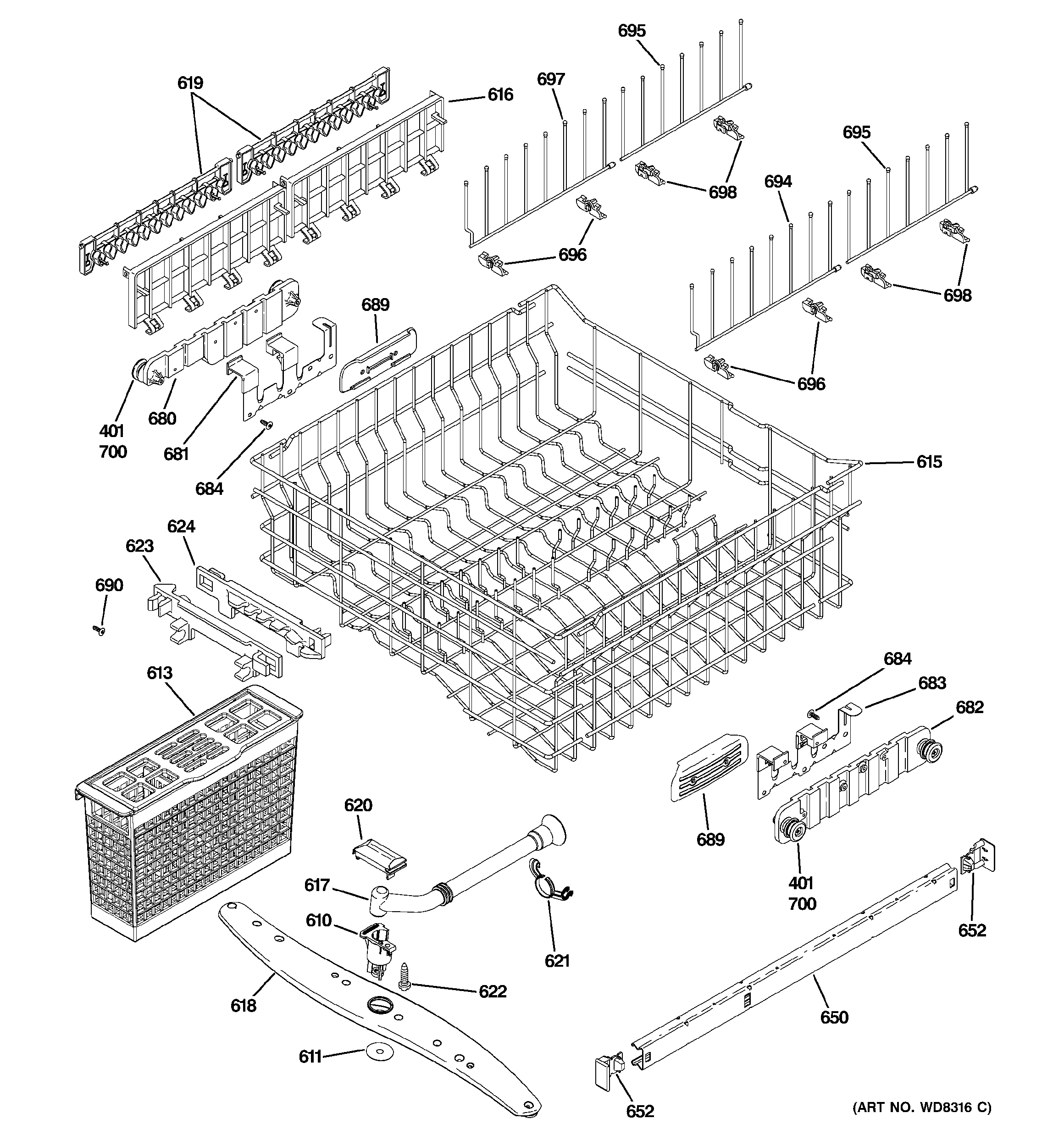 Upper rack assembly