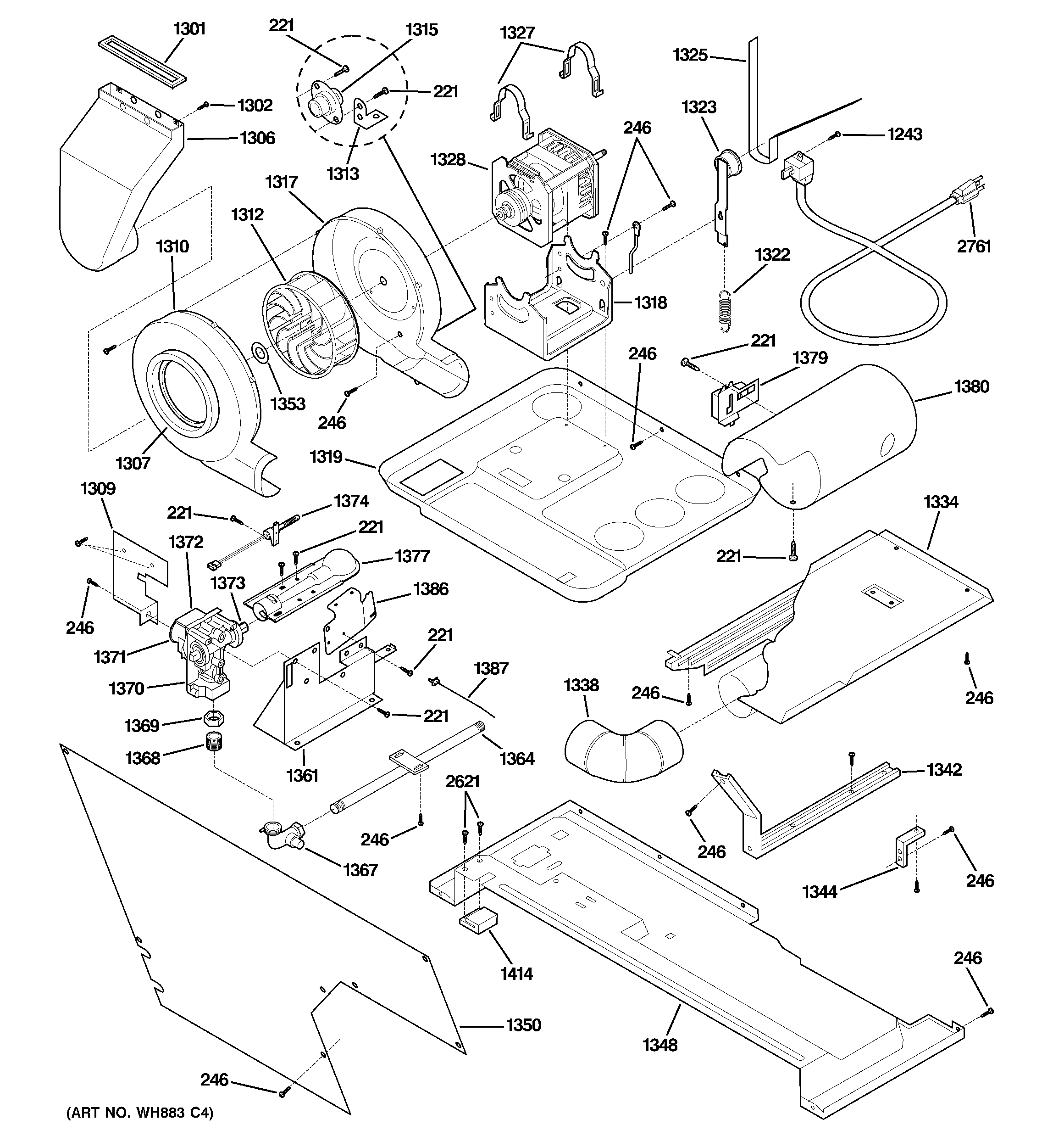 Motor, blower & belt