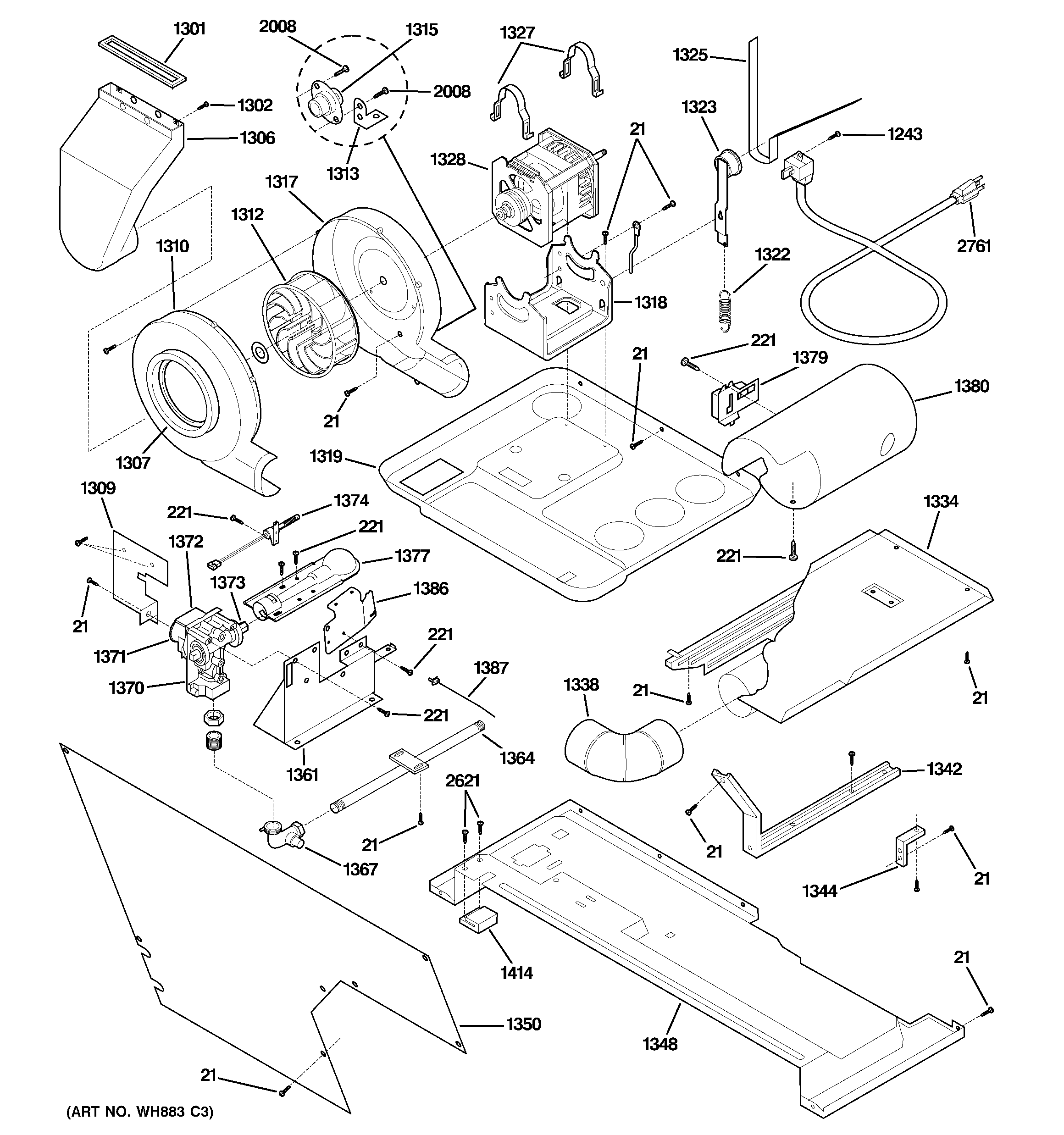 Motor, blower & belt
