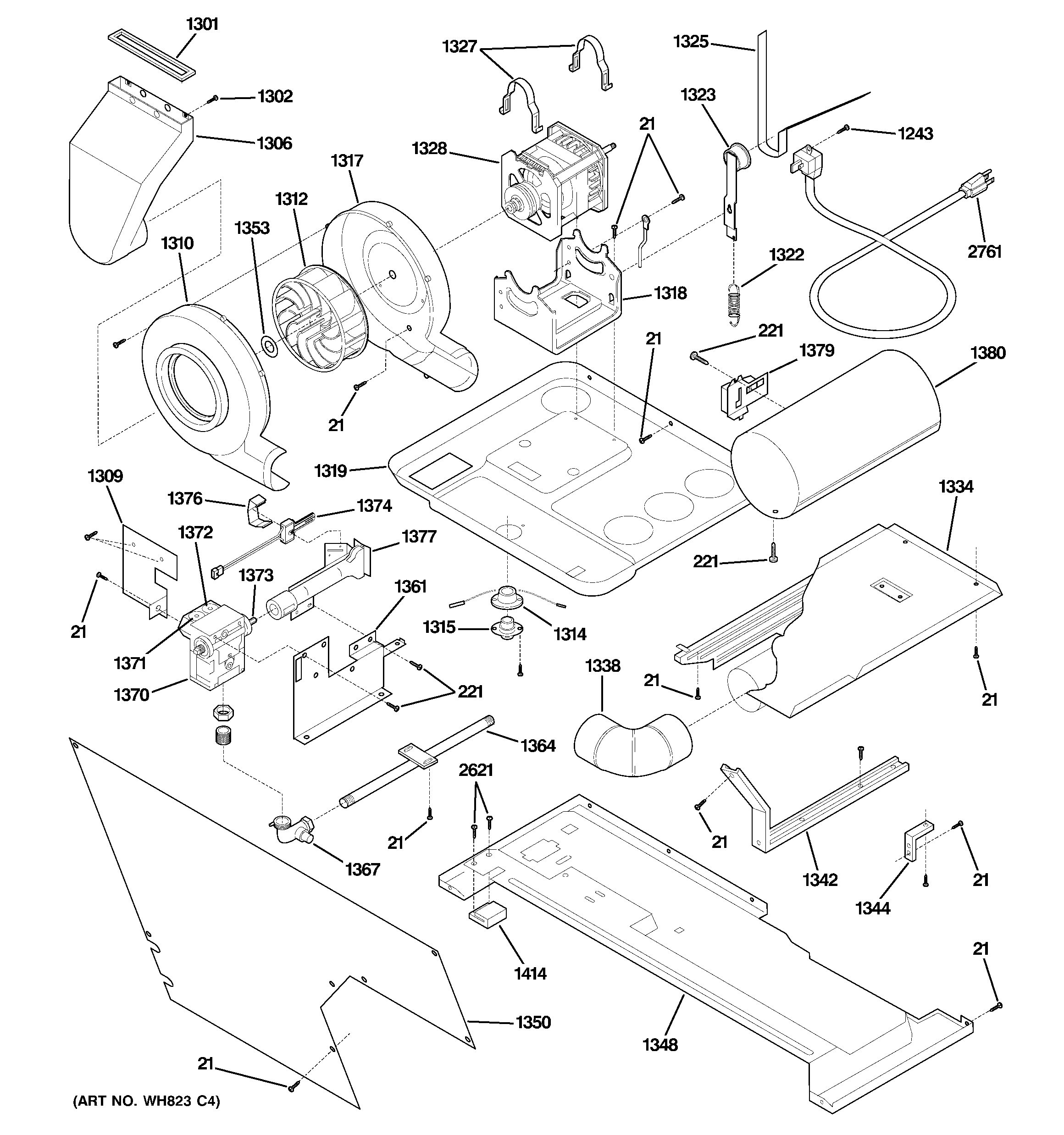 Motor, blower & belt