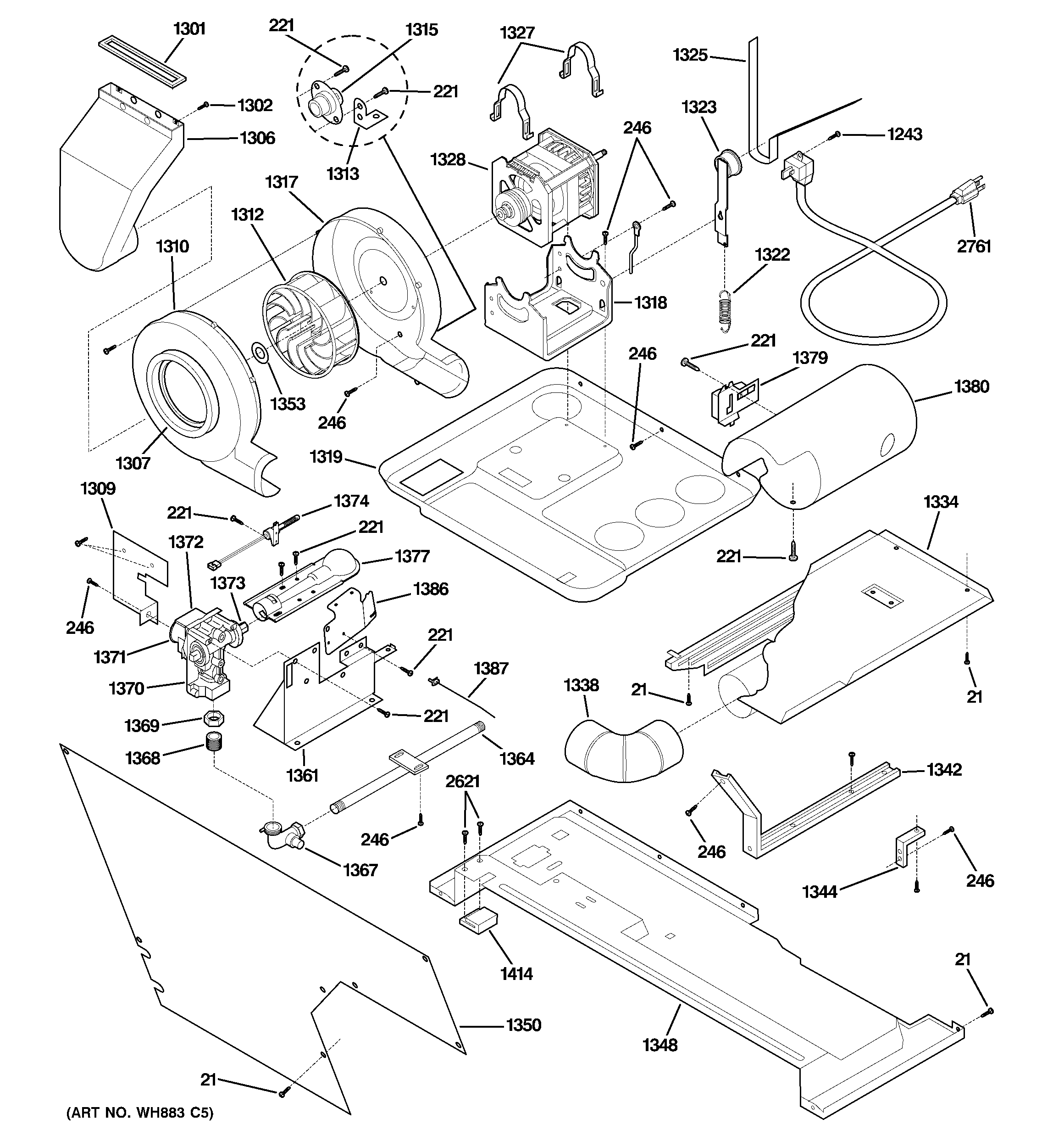 Motor, blower & belt