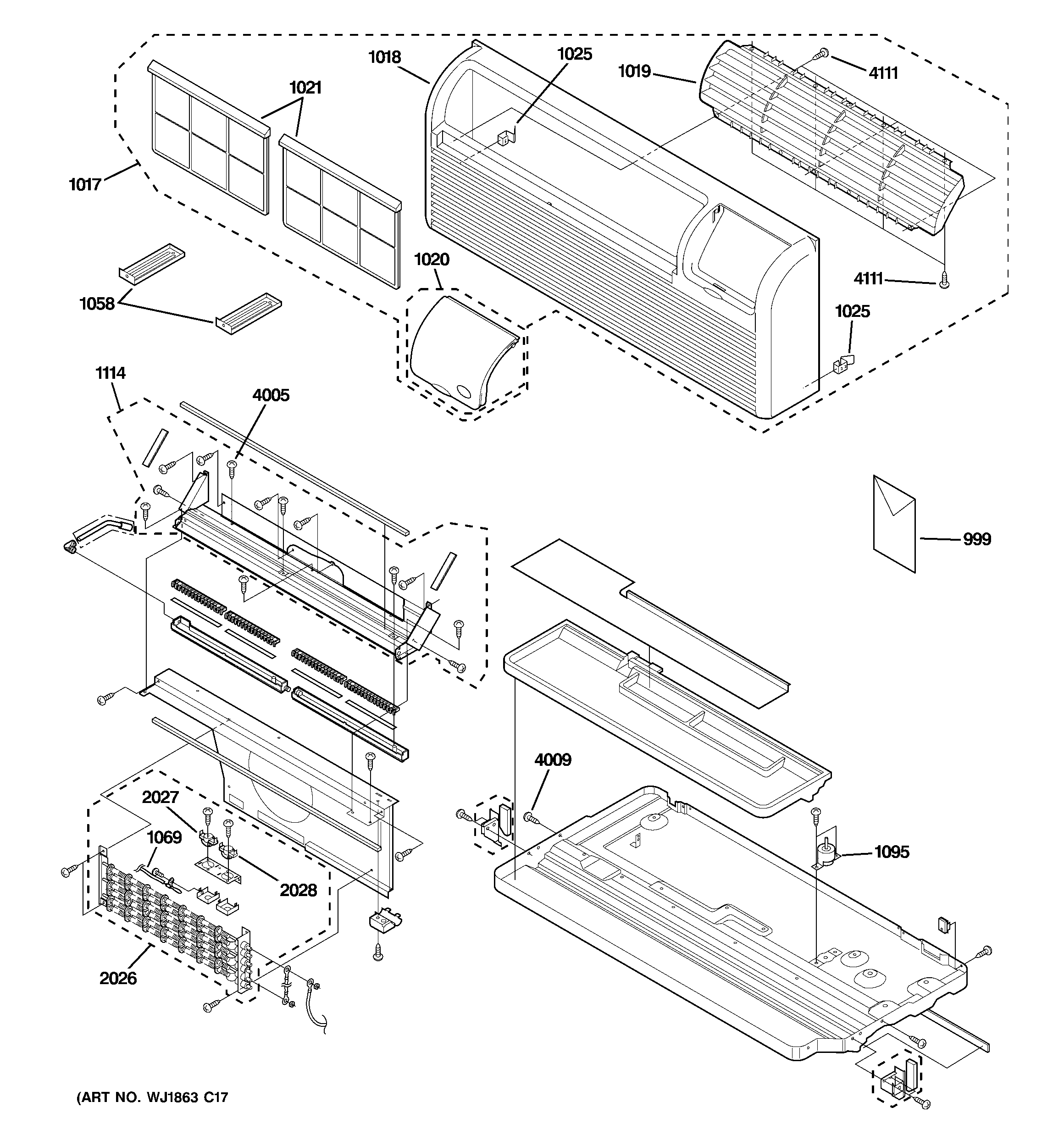 Grille, heater & base pan parts