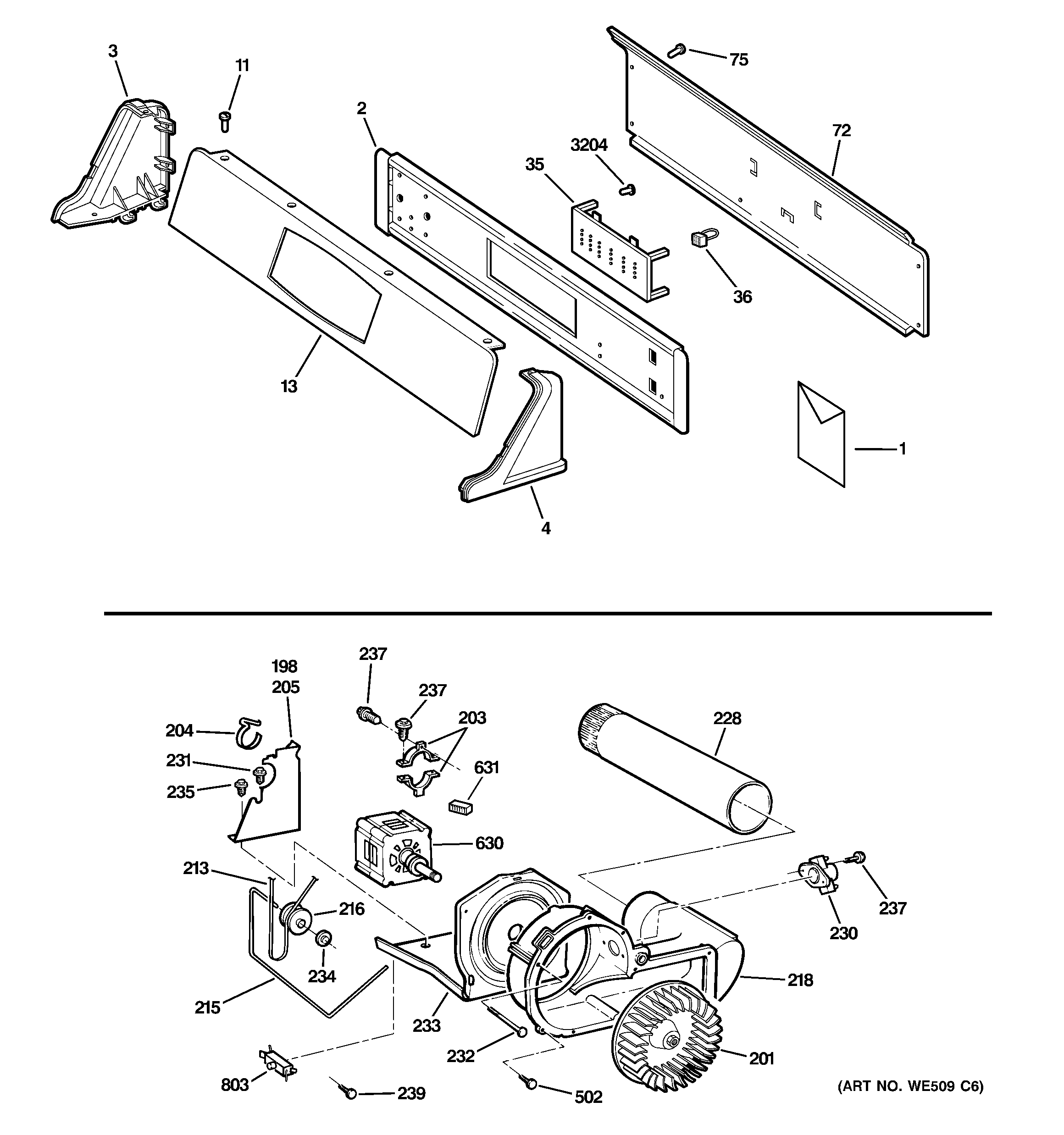Backsplash, blower & motor assembly