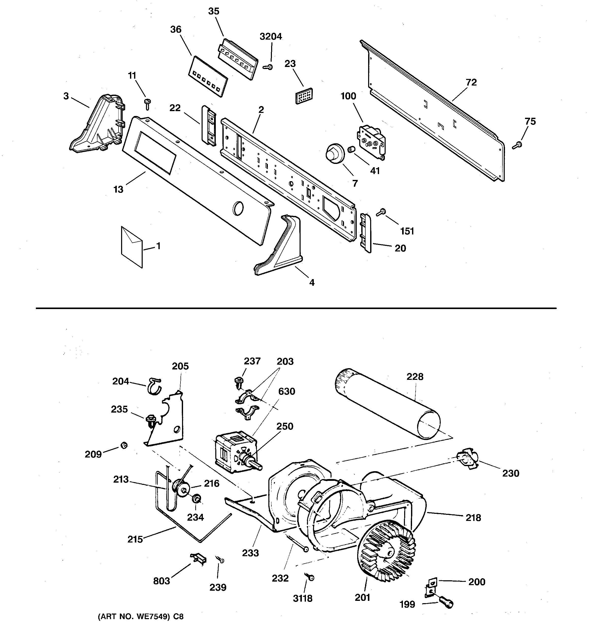 Backsplash, blower & motor assembly