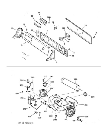 Backsplash, blower & motor assembly