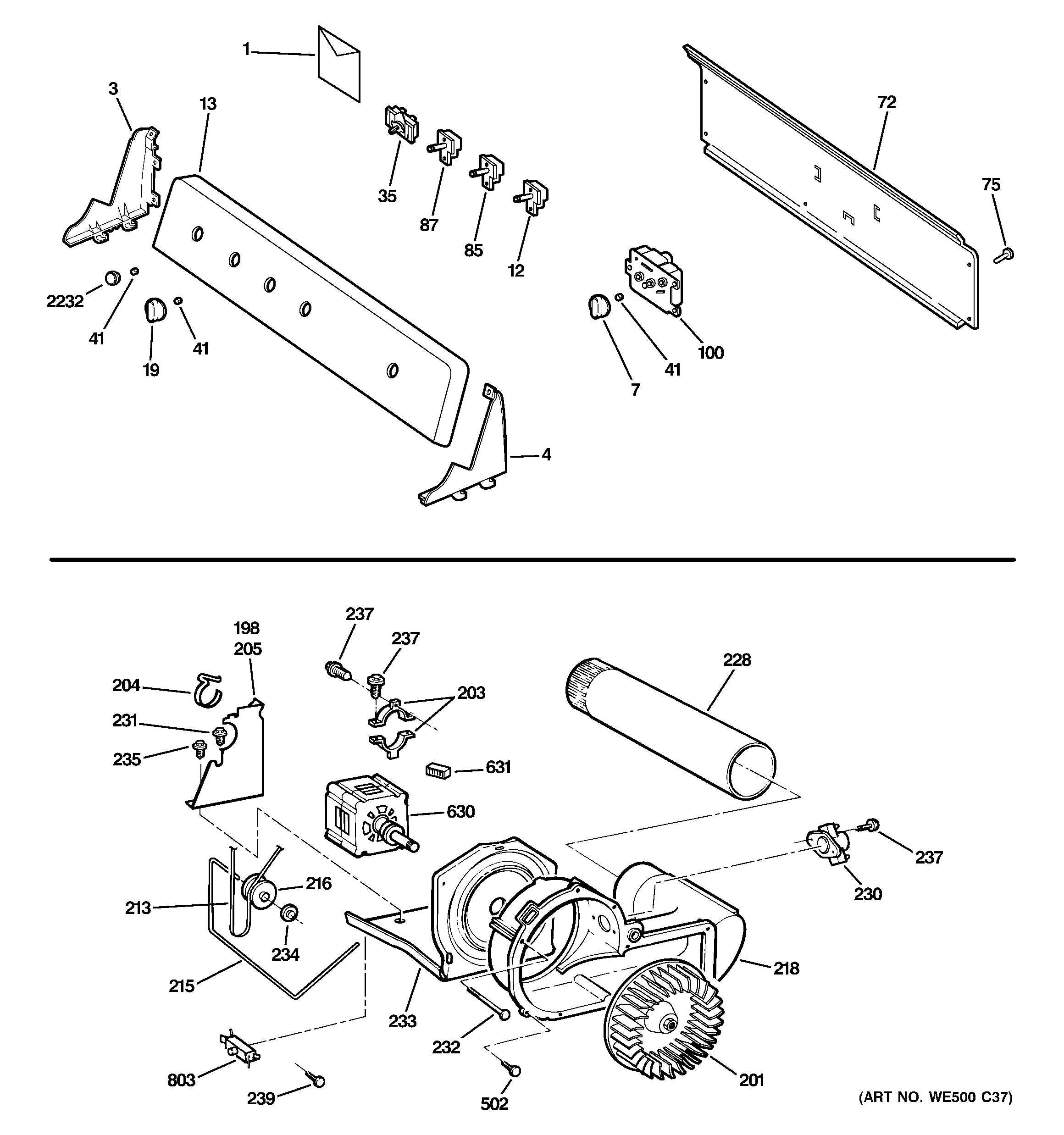 Backsplash, blower & motor assembly