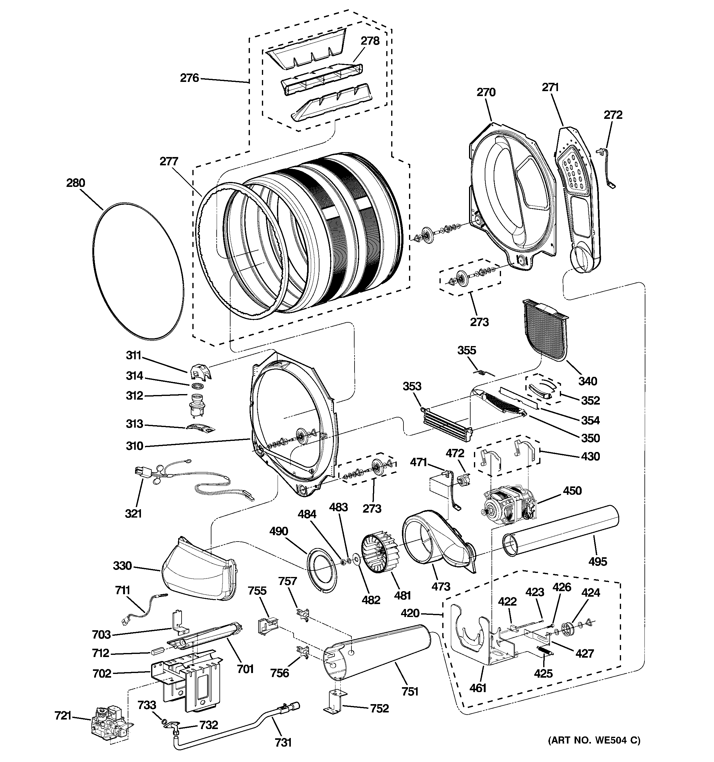 Drum, motor & blower