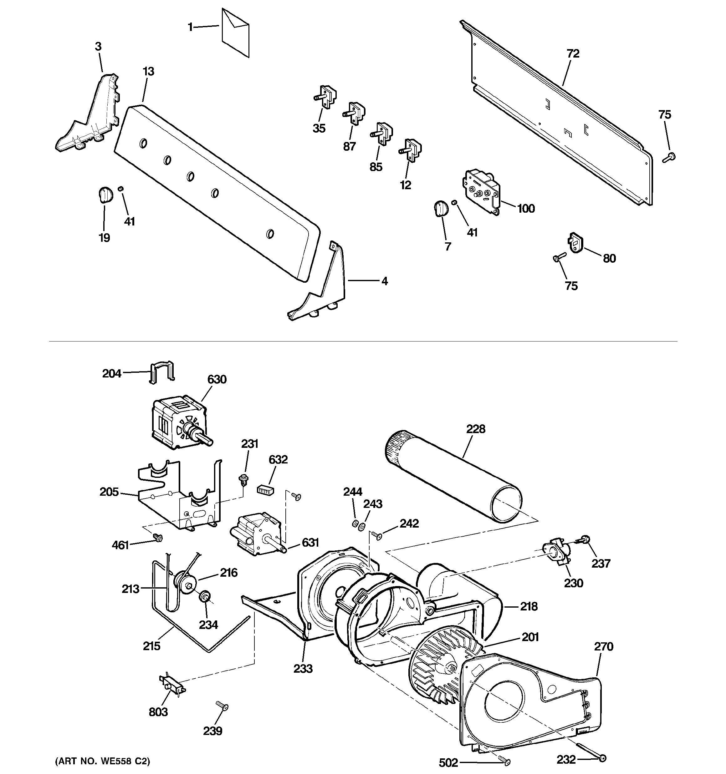 Backsplash, blower & motor assembly