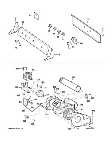 Backsplash, blower & motor assembly