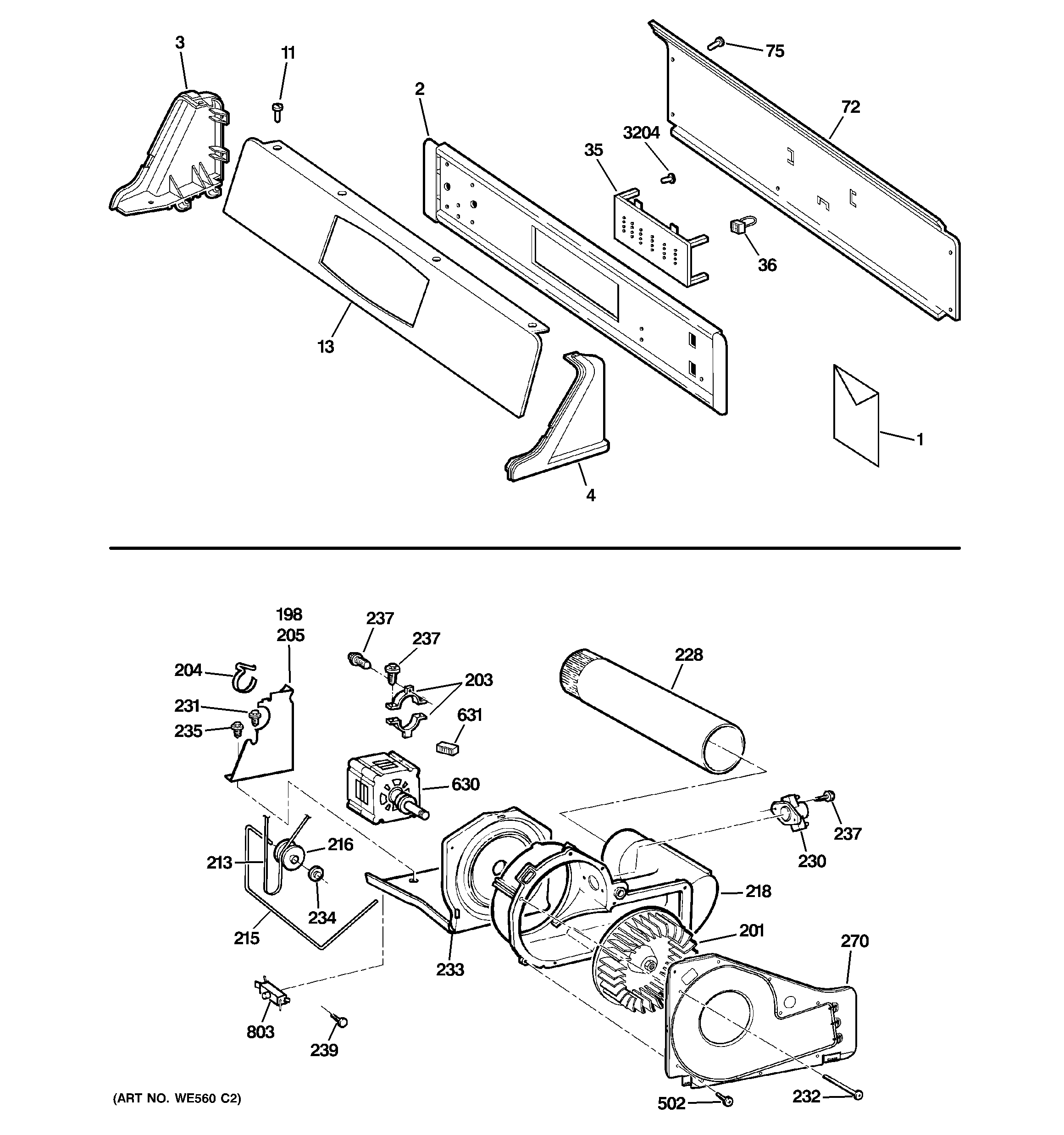 Backsplash, blower & motor assembly