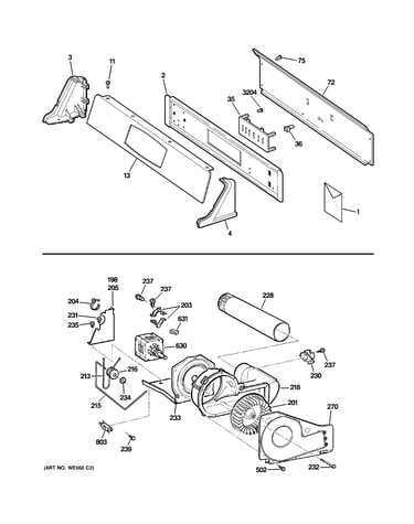 Backsplash, blower & motor assembly