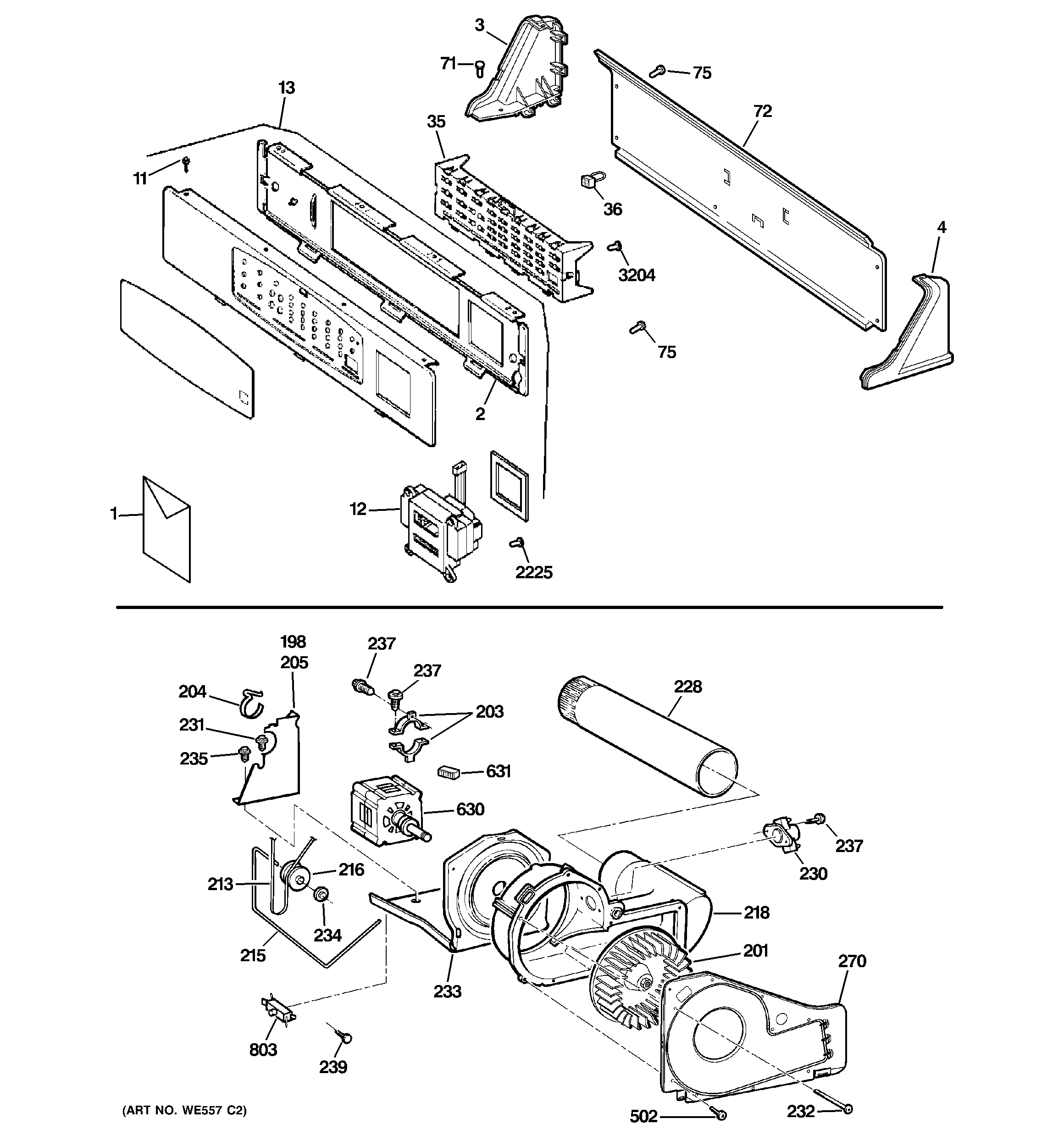 Backsplash, blower & motor assembly