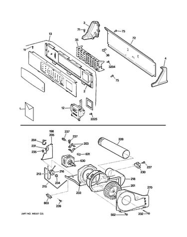 Backsplash, blower & motor assembly