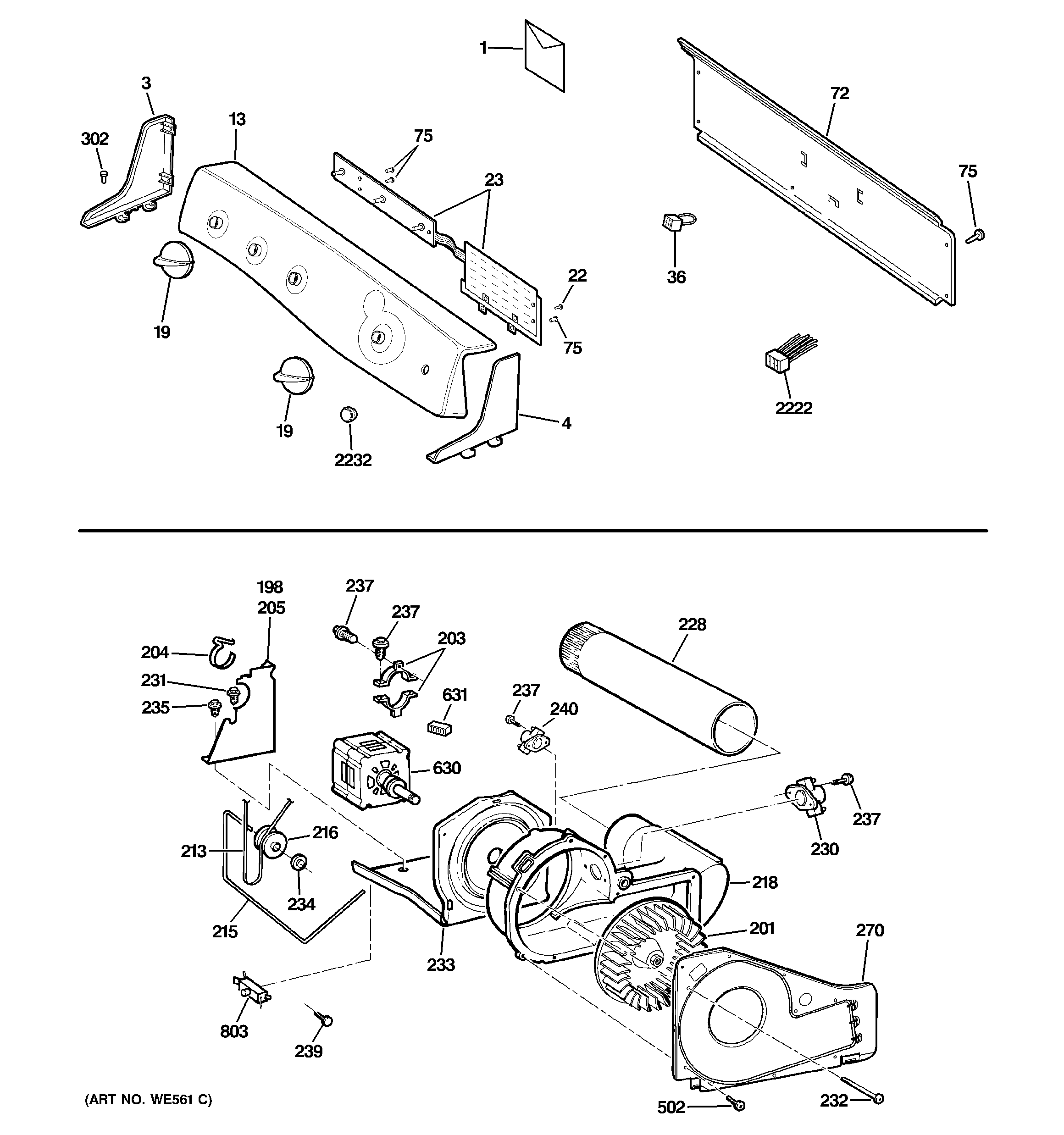 Backsplash, blower & motor assembly