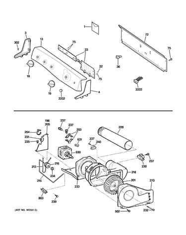 Backsplash, blower & motor assembly
