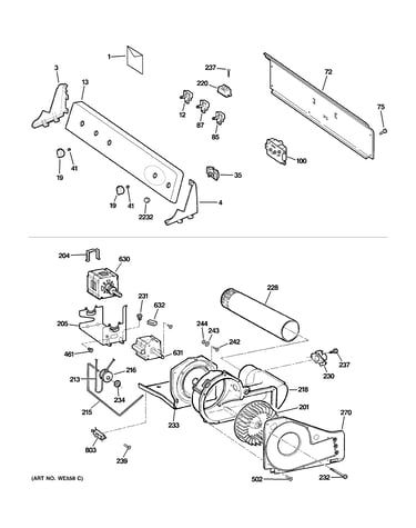 Backsplash, blower & motor assembly