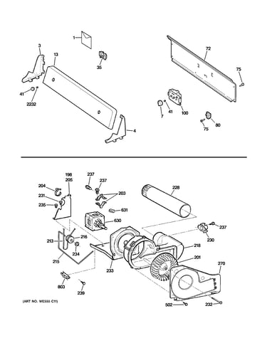 Backsplash, blower & motor assembly